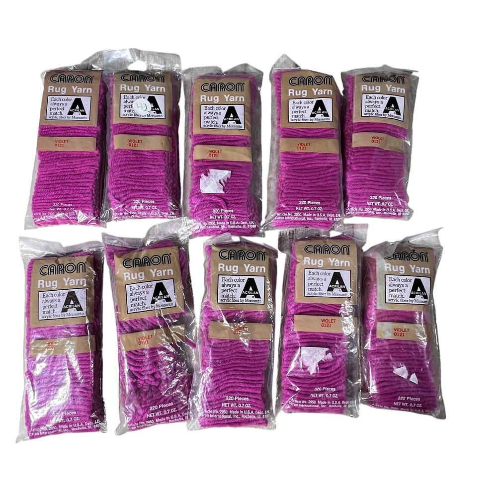 CARON Vintage Rug Yarn Violet 0121 Lot 10 Packs Acrilan Acrylic 320 Pieces USA